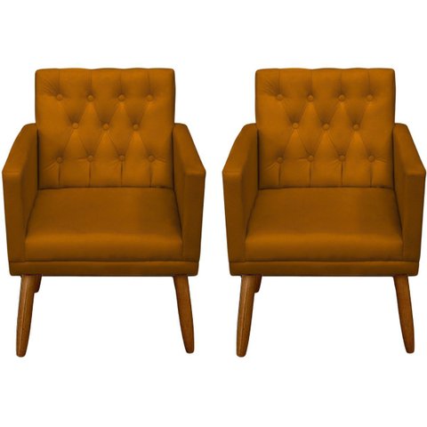 Kit Clássico 2 Poltronas Cadeira para Sala de Espera Resistente Recepção Pés de Madeira