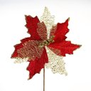 Ver imagem 1 de Kit 8 Flores com Cabo Artificial Brilho Natal Vermelha 24cm
