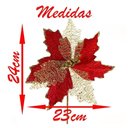 Ver imagem 2 de Kit 8 Flores com Cabo Artificial Brilho Natal Vermelha 24cm