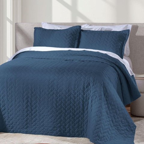 Cobre-leito Atualle Corttex Liso com Porta-travesseiro Azul