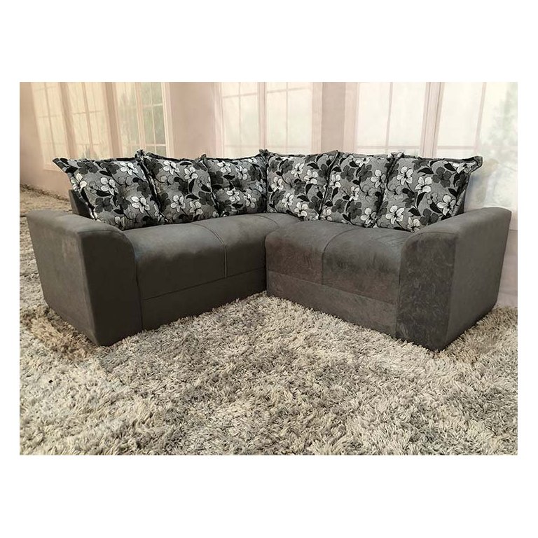 Sofá Canto Cinza Claro com Floral 605/37 Belo