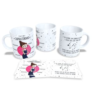 Caneca de Porcelana Signos do Zodíaco, Astrologia, Horóscopo Capricornio