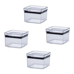 Conjunto 04 Potes Hermético Quadrado Lumini Empilhável 480ml Paramount Kit 4 Paramount 1161 Transpar - 1
