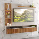 Ver imagem 1 de Painel para Tv até 65 Polegadas Chandon 1 Porta 3 Prateleiras Ripado Off White/mel - Casa Giulia