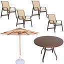 Ver imagem 1 de Conjunto Lótus Mesa 90cm Ripada + 4 Cadeiras + Guarda Sol Piscina Jardim Área Externa