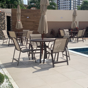 Ver imagem 3 de Conjunto Lótus Mesa 90cm Ripada + 4 Cadeiras + Guarda Sol Piscina Jardim Área Externa