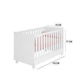 Conjunto Ideal para Bebê Berço Americano Cômoda Doce Sonho + Colchão Ortobom - Qmovi Branco - 3