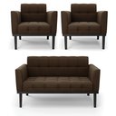 Ver imagem 2 de Conjunto 2 Poltronas e 1 Namoradeira Decorativa Karen Pés Fixo em Madeira Preto Suede Marrom 19 - Gr