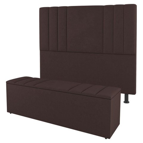 Kit Cabeceira E Baú Cama Box King 195Cm Suede Marrom