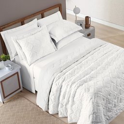 Kit Roupa Cama King Size Madelyn Cobre Leito Aveline Dupla Face 300 Fios Super Macio:BRANCO - 1