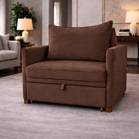 Poltrona Cama Mônica Suede Decorativa Confortável Moderna Sala Quarto Recepção