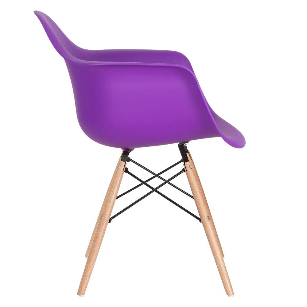 KIT - 4 x cadeiras Charles Eames Eiffel DAW com braços - Base de madeira clara - Roxo - 3