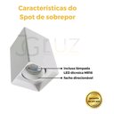 Ver imagem 3 de Spot Sobrepor Quadrado Bco Pto com Lampada Mr16 4,8w - Branco - Branco Quente