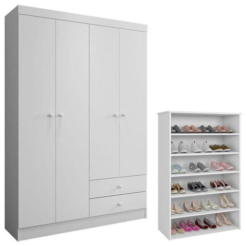 Guarda Roupa Louise e Sapateira Laís Branco Brilho - Ajl