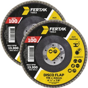 Disco Lixa Flap 115mm Grão 100 Madeira Aço Desbaste | 02 Un