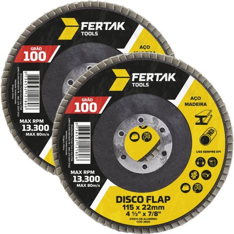 Disco Lixa Flap 115mm Grão 100 Madeira Aço Desbaste | 02 Un