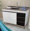 Ver imagem 2 de Gabinete de Cozinha 1,14m MDP Branco e Preto com Pés e Gavetas:Branco/Preto