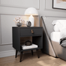 Mesa de Cabeceira Mesinha para Quarto 1 Gaveta Puxador em Couro Ravenna - Preto - 1