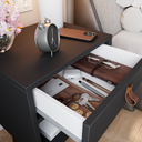 Ver imagem 4 de Mesa de Cabeceira Mesinha para Quarto 1 Gaveta Puxador em Couro Ravenna - Preto