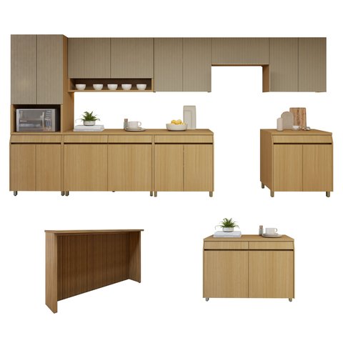 Cozinha Completa Modulada 10 Peças 17 Portas 5 Gavetas 100% MDF Simone Mendes Marrom