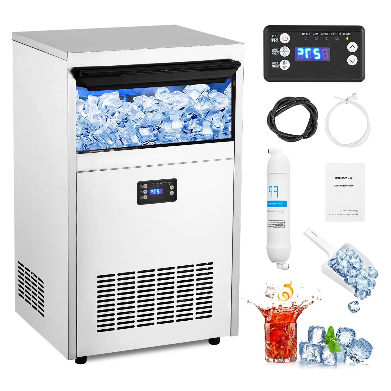 Takywep Máquina de Gelo Comercial 130lbs/dia 27lbs Aço Inox 300w - 1