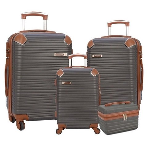 Kit com 3 Malas para Viagem + 1 Frasqueira Polo King - ABS - Cor Grafite