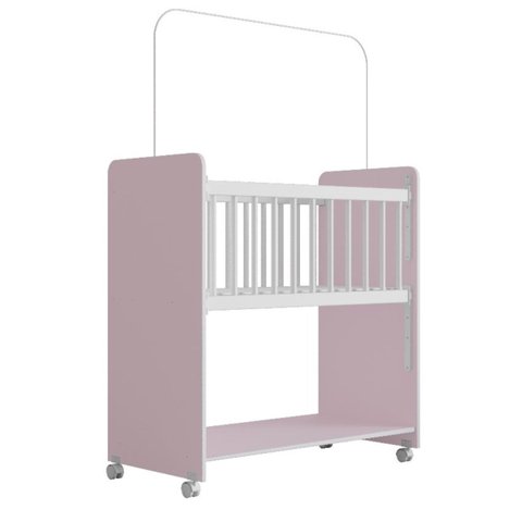 Mini Berço Outside com Rodinhas e Suporte para Mosquiteiro Cor:branco / Rosa