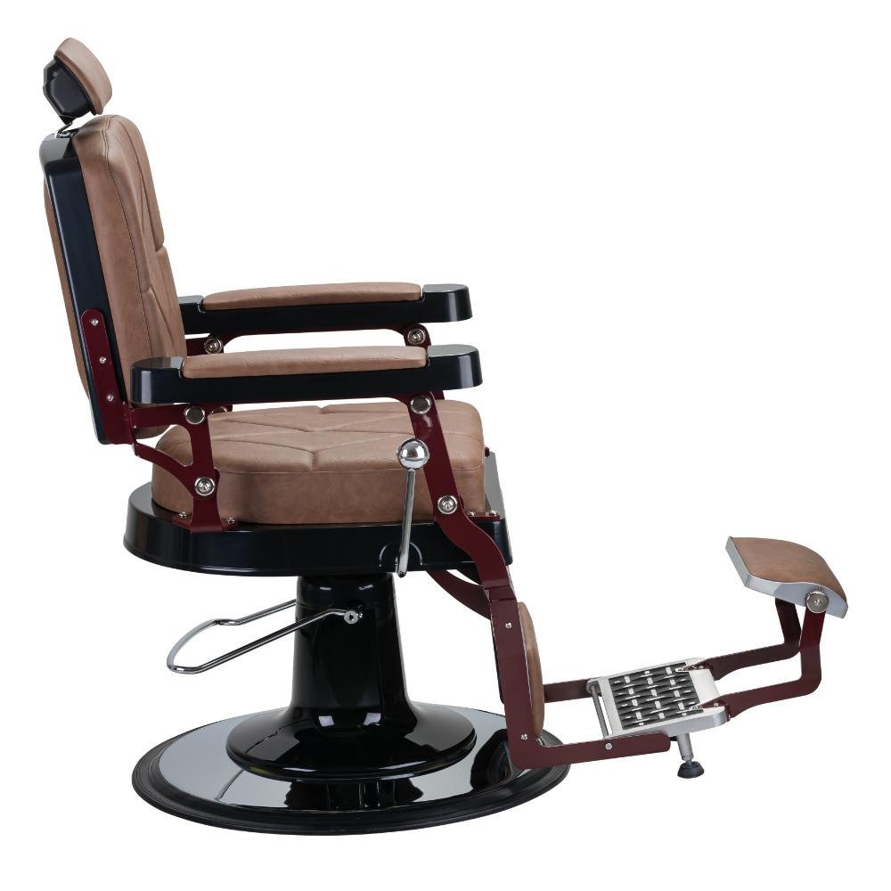 Cadeira Barbeiro Poltrona Reclinável Descanso Pés Pernas Preta Marrom Conhaque Harley Premium - 4