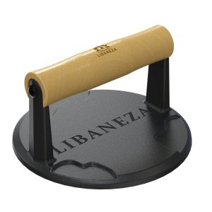Prensador Bife Ferro Fundido Hambúrguer Cabo de Madeira 15cm Libaneza