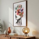 Ver imagem 1 de Quadro Decorativo Coleção Florais - Mulher Floral Cor:moldura Ype;título:60x90 com Vidro Acrílico