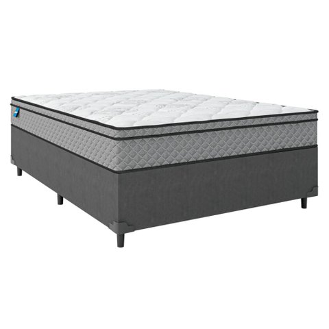 Cama Box Queen Colchão Molas Ensacadas Mirage 158x198x62cm Cinza/Branco Umaflex