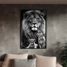 Quadro Decorativo Animais Leão e Seus Filhotes com Moldura Preto - 150x100 Cm - 1
