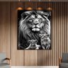 Quadro Decorativo Animais Leão e Seus Filhotes com Moldura Preto - 150x100 Cm - 2