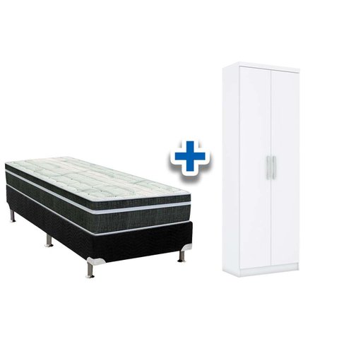 Cama Box Solteiro CRC + Bonnel Orthoflex + Armário Multiuso Margarida Branco
