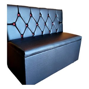 Poltrona Sofá Booth 1,10cm Preto Botoes Vermelho Sku_228