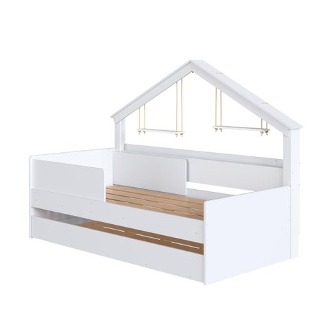 Cama Infantil Moldura Casinha com Cama Auxiliar 200,3X106cm Branco