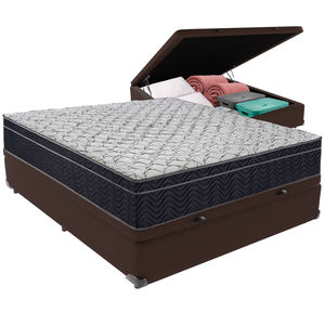 Cama Box Baú e Colchão Airtech 150 Espuma D45 Casal Ortobom: Marrom
