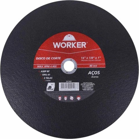 Disco de Corte para Aço 14 pol 355,6mm 25,4mm Perfis Metálicos Worker 931462