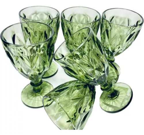 Jogo C 6 Taças Verde Musgo Diamante Diamond Água Vinho 300ml - 2
