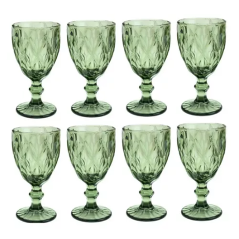 Jogo C 6 Taças Verde Musgo Diamante Diamond Água Vinho 300ml