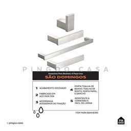Acessórios para Banheiro 4 Peças Aço Inox 304 São Domingos Pingoo.casa - Prata Escovado - 2