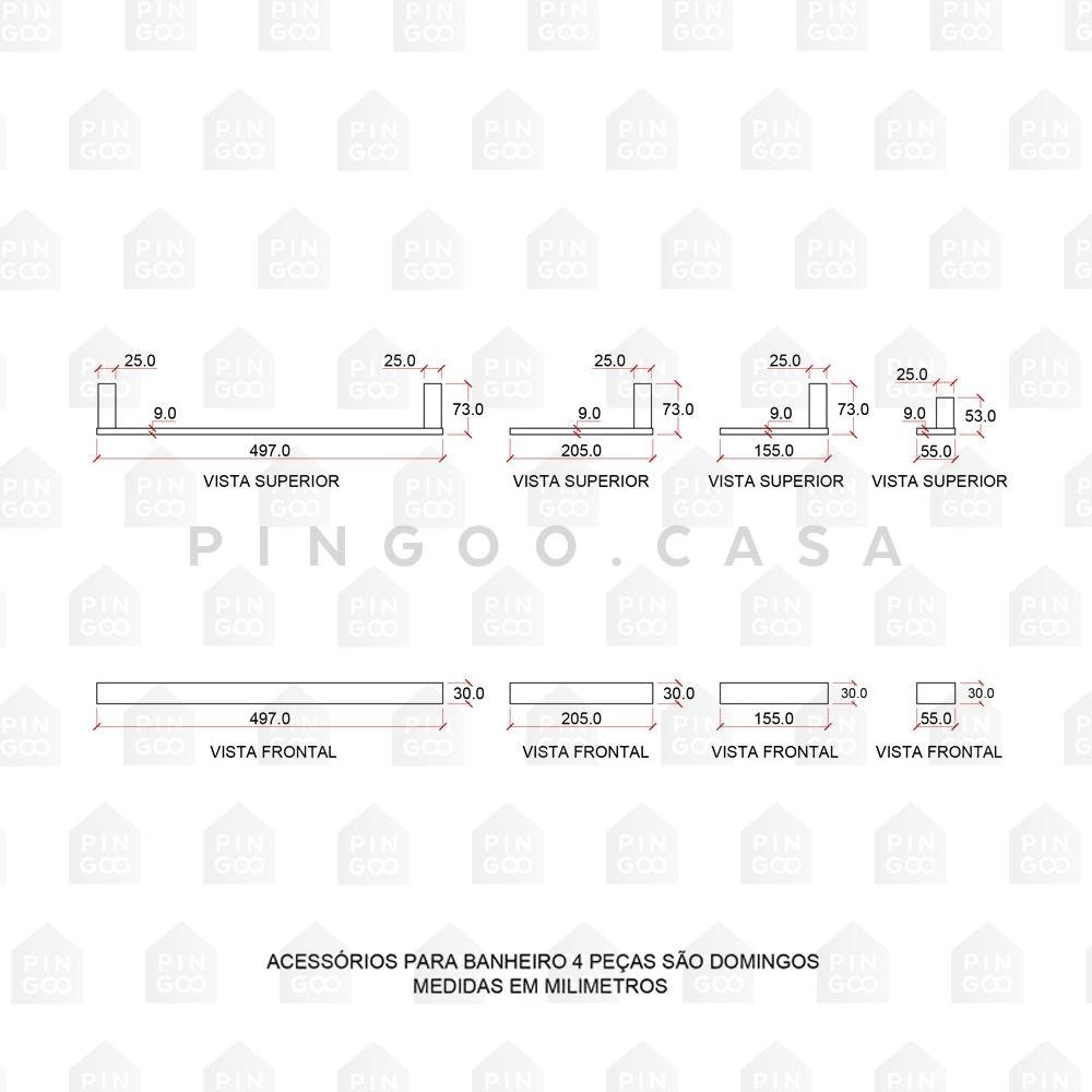 Acessórios para Banheiro 4 Peças Aço Inox 304 São Domingos Pingoo.casa - Prata Escovado - 8