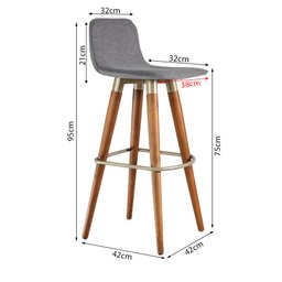 Kit 3 Banquetas Altas Luxo Linea Aço Champanhe Linho Cinza Base Carvalho - 5