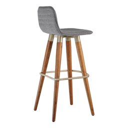 Kit 3 Banquetas Altas Luxo Linea Aço Champanhe Linho Cinza Base Carvalho - 4