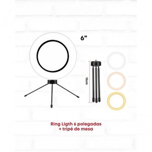 Ring Light 6" de Mesa + Tripé Iluminador Arco de Led
