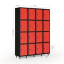 Ver imagem 3 de Armário Roupeiro Locker Guarda-Volume de Aço 16 Portas Pequenas com Fecho para Cadeado Vestiário Vermelho/Preto