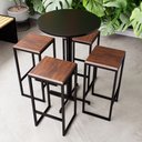 Ver imagem 1 de Conjunto Mesa Alta Bar Bistrô Redonda Preta 4 Bancos Imbuia Industrial Black Don Castro Decor Indust