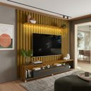 Ver imagem 4 de Painel Ripado com Led London 222cm e Rack Loop com Rodízios Tv 70 Polegadas Cedro/preto – Olivar Móv