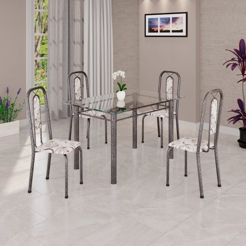 Conjunto de Sala de Jantar com 4 Cadeiras Lívia Prata/Arabesco