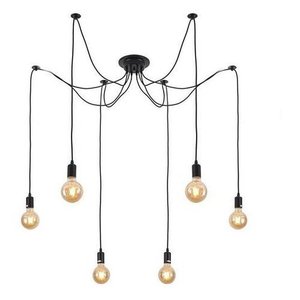 Lustre Pendente Aranha Preto Thomas Edison para 6 Lâmpadas Luxo Moderno Inl82